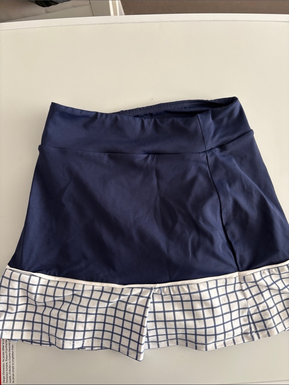Navy Skirt with White Checked Ruffle Hem